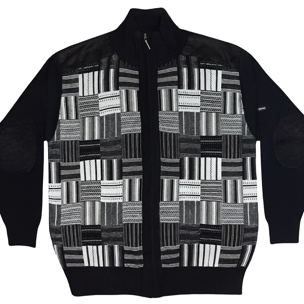 SilverSilk Black & Gray Patchwork Zip-Up Sweater – Size Large